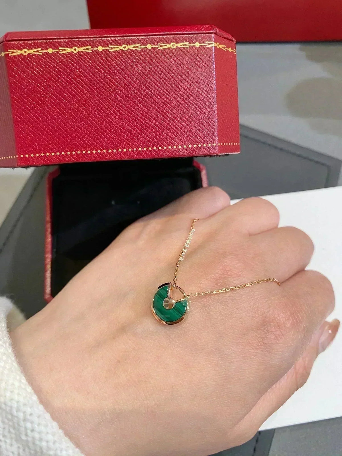 ¡®lume Jewelry¡¯AMULETTE ROSE GOLD MALACHITE NECKLACE