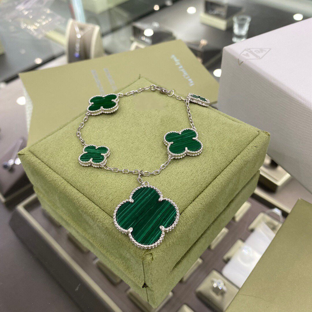 ¡®lume Jewelry¡¯CLOVER 5 MOTIFS SIVLER MALACHITE BRACELET