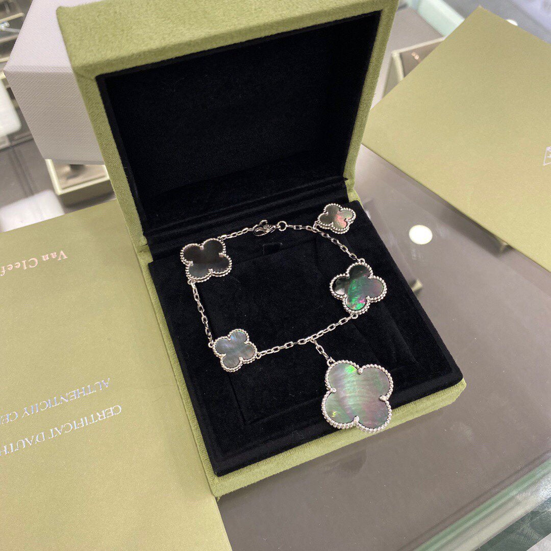 ¡®lume Jewelry¡¯CLOVER 5 MOTIFS SIVLER DARK MOP BRACELET