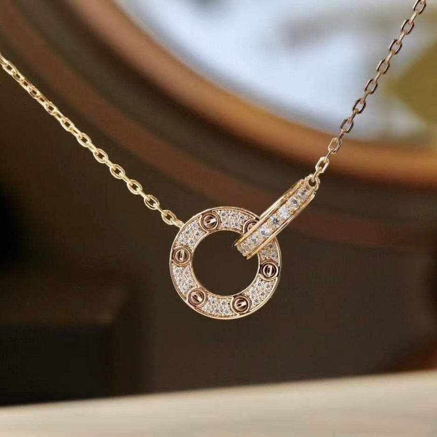 ¡®lume Jewelry¡¯LOVE 7.6MM NECKLACE ROSE GOLD AND SILVER  FULL DIAMOND