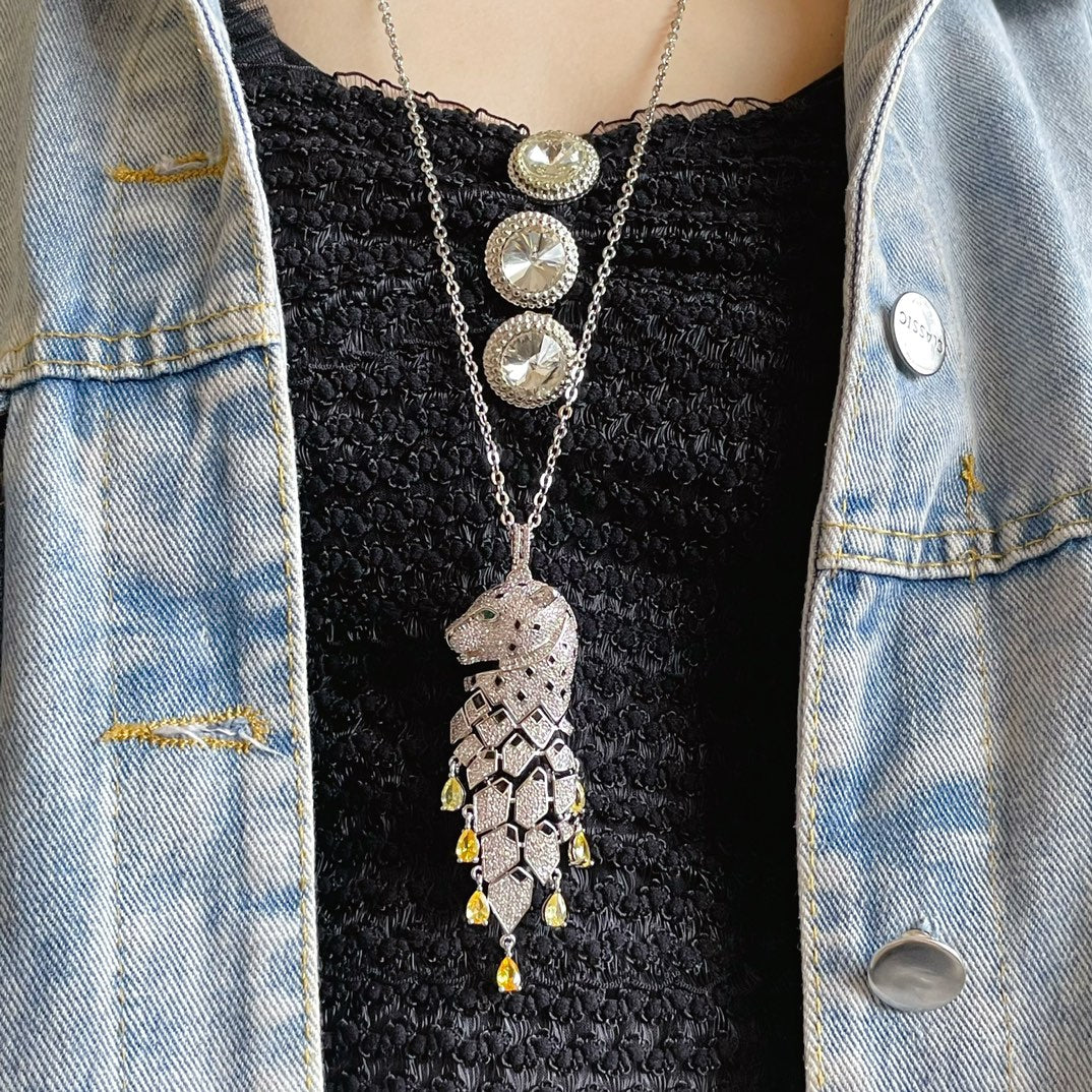 ¡®lume Jewelry¡ High Jewelry Pave Panther Tassel Necklace