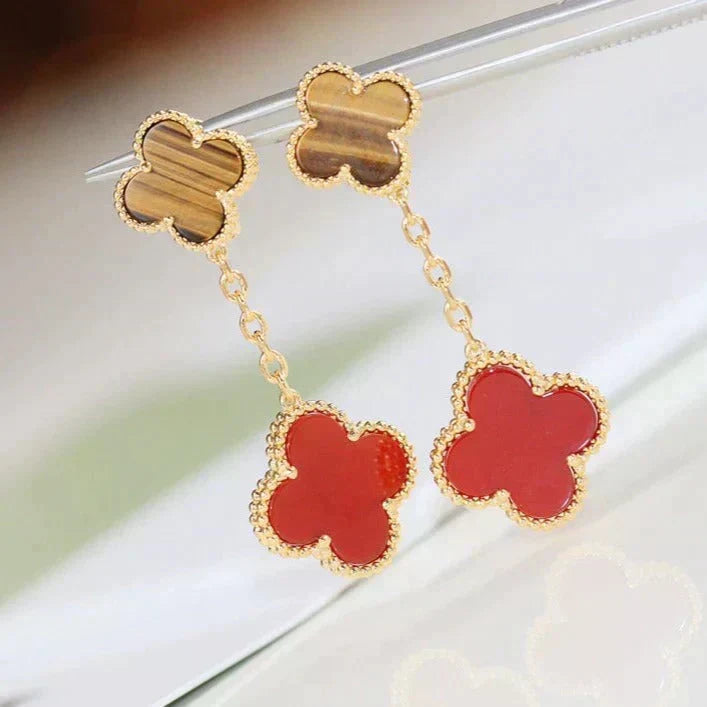 ¡®lume Jewelry¡¯CLOVER  2 MOTIF  TIGER EYE CARNELIAN EARRINGS