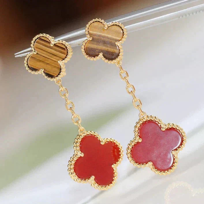 ¡®lume Jewelry¡¯CLOVER  2 MOTIF  TIGER EYE CARNELIAN EARRINGS