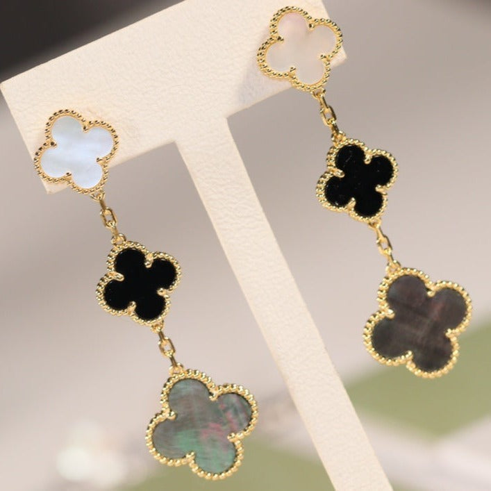 ¡®lume Jewelry¡¯CLOVER EARRINGS GOLD ONYX MOP 3 MOTIF