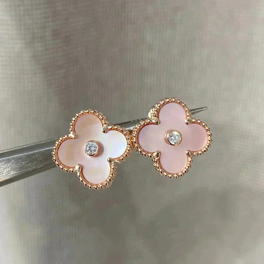 ¡®lume Jewelry¡¯CLOVER MEDIUM 1 MOTIFS  PINK MOP DIAMOND EARRINGS