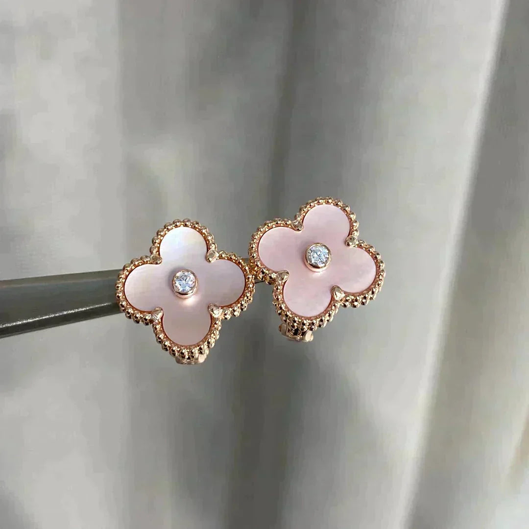 ¡®lume Jewelry¡¯CLOVER MEDIUM 1 MOTIFS  PINK MOP DIAMOND EARRINGS