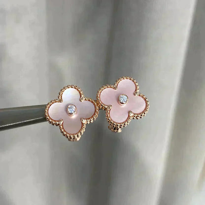¡®lume Jewelry¡¯CLOVER MEDIUM 1 MOTIFS  PINK MOP DIAMOND EARRINGS