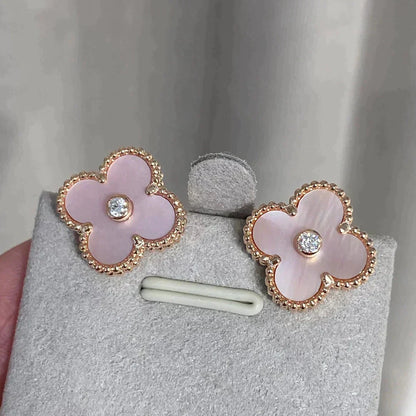 ¡®lume Jewelry¡¯CLOVER MEDIUM 1 MOTIFS  PINK MOP DIAMOND EARRINGS