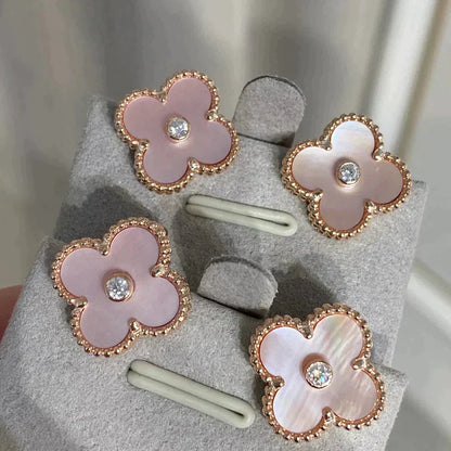 ¡®lume Jewelry¡¯CLOVER MEDIUM 1 MOTIFS  PINK MOP DIAMOND EARRINGS
