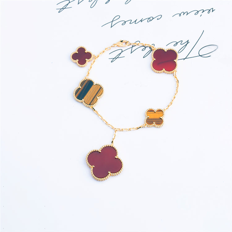 ¡®lume Jewelry¡¯CLOVER BRACELET 5 MOTIFS CARNELIAN TIGER EYE