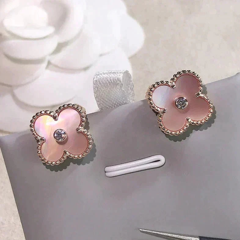 ¡®lume Jewelry¡¯CLOVER MEDIUM 1 MOTIFS  PINK MOP DIAMOND EARRINGS