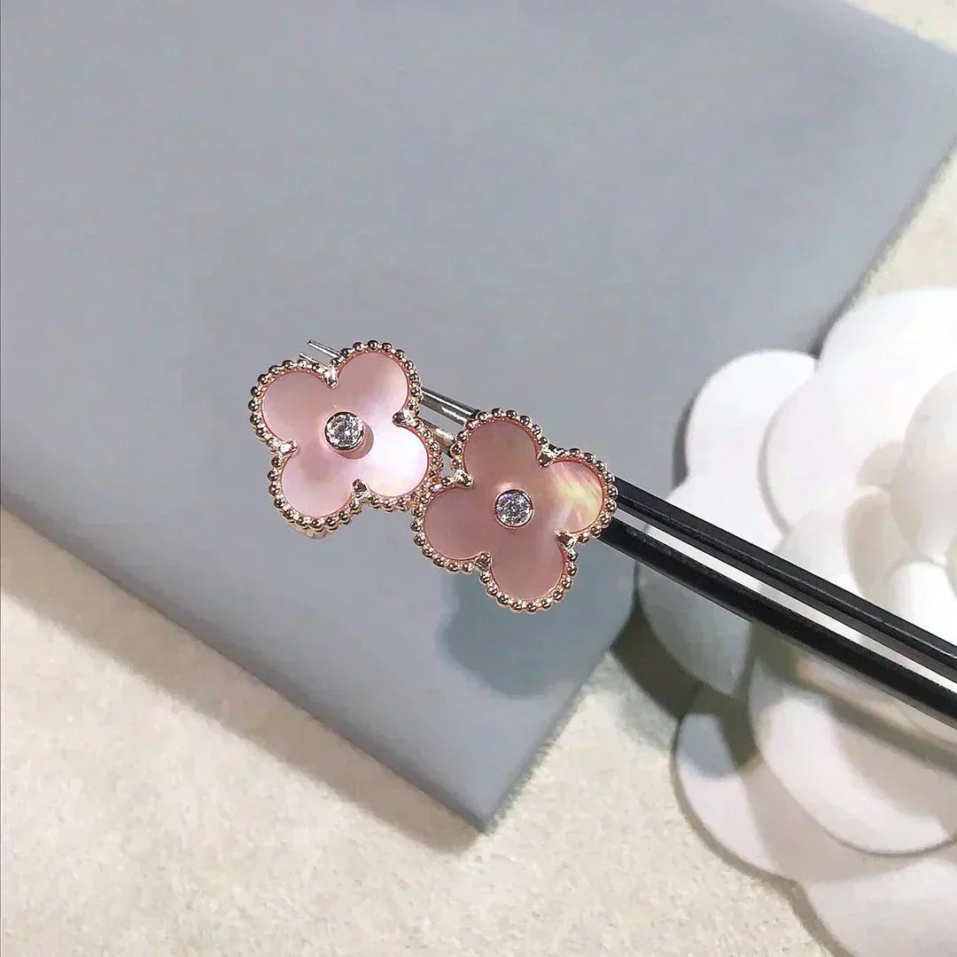 ¡®lume Jewelry¡¯CLOVER MEDIUM 1 MOTIFS  PINK MOP DIAMOND EARRINGS