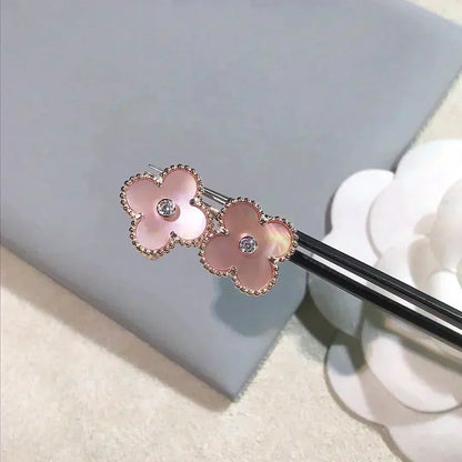 ¡®lume Jewelry¡¯CLOVER MEDIUM 1 MOTIFS  PINK MOP DIAMOND EARRINGS