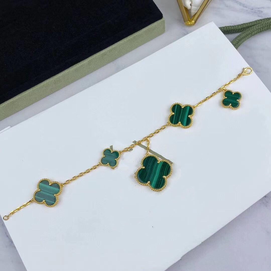 ¡®lume Jewelry¡¯MAGIC CLOVER MALACHITE GOLD BRACELET 5 MOTIFS
