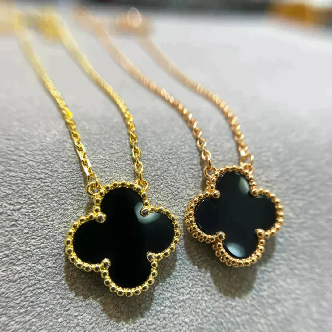 ¡®lume Jewelry¡¯CLOVER 15MM BLACK ONYX SINGLE FLOWER NECKLACE
