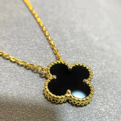 ¡®lume Jewelry¡¯CLOVER 15MM BLACK ONYX SINGLE FLOWER NECKLACE