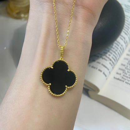 ¡®lume Jewelry¡¯CLOVER 25MM NECKLACE GOLD ONYX