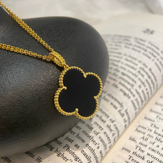 ¡®lume Jewelry¡¯CLOVER 25MM NECKLACE GOLD ONYX