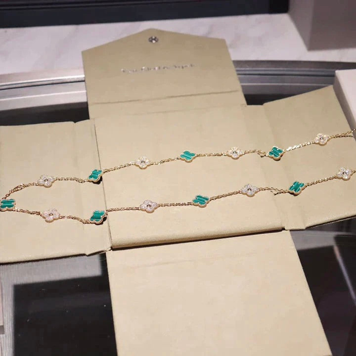 ¡®lume Jewelry¡¯CLOVER 20 MOTIFS MALACHITE DIAMOND NECKLACE