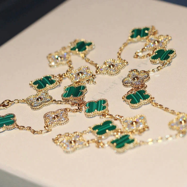 ¡®lume Jewelry¡¯CLOVER 20 MOTIFS MALACHITE DIAMOND NECKLACE