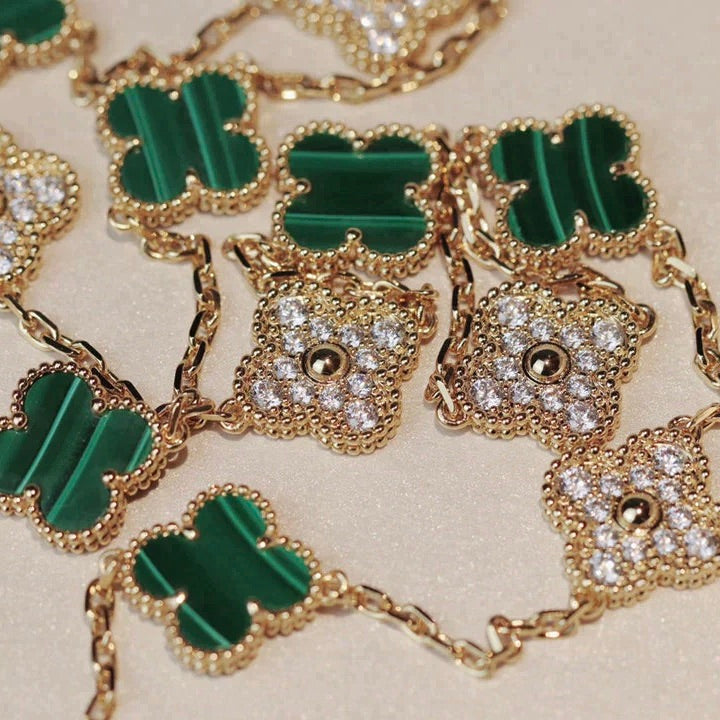 ¡®lume Jewelry¡¯CLOVER 20 MOTIFS MALACHITE DIAMOND NECKLACE