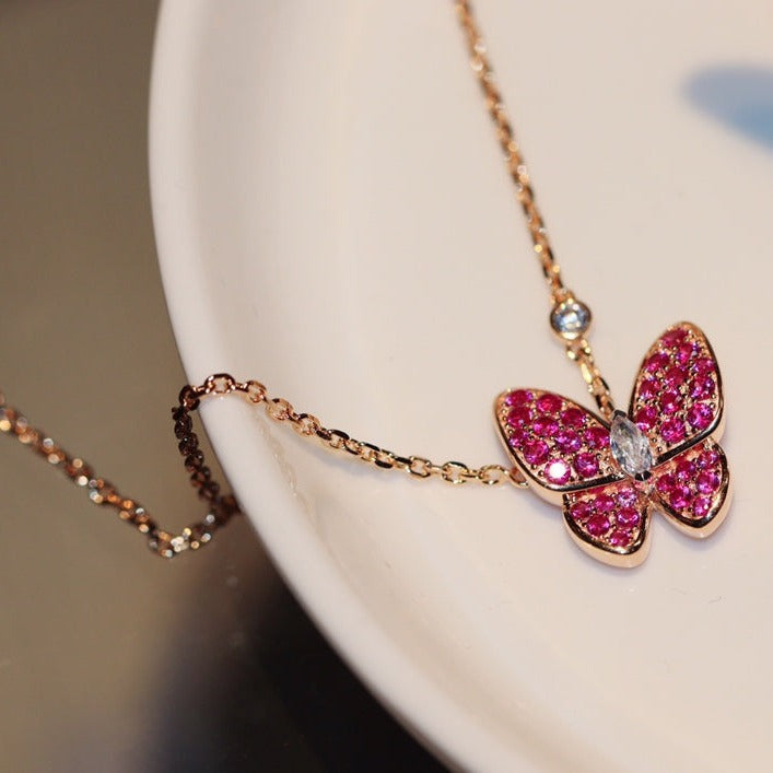 ¡®lume Jewelry¡¯BUTTERFLY RED DIAMOND ROSE GOLD NECKLACE