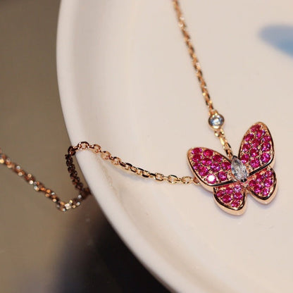 ¡®lume Jewelry¡¯BUTTERFLY RED DIAMOND ROSE GOLD NECKLACE