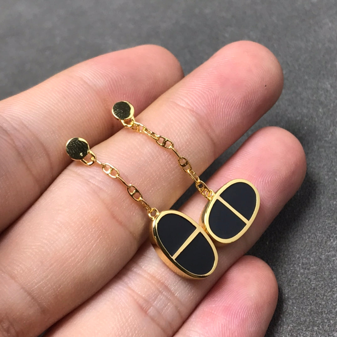 ¡®lume Jewelry¡¯CHAINE VERSO BLACK CERAMIC SILVER EARRINGS