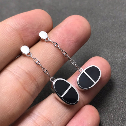 ¡®lume Jewelry¡¯CHAINE VERSO BLACK CERAMIC SILVER EARRINGS