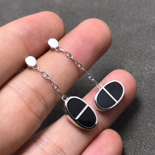 ¡®lume Jewelry¡¯CHAINE VERSO BLACK CERAMIC SILVER EARRINGS