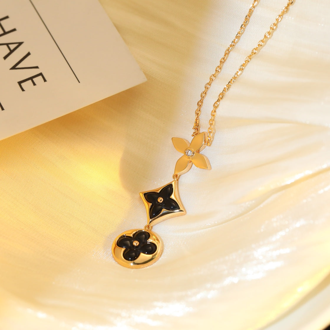 ¡®lume Jewelry¡¯STAR AND SUN ONYX PINK GOLD NECKLACE