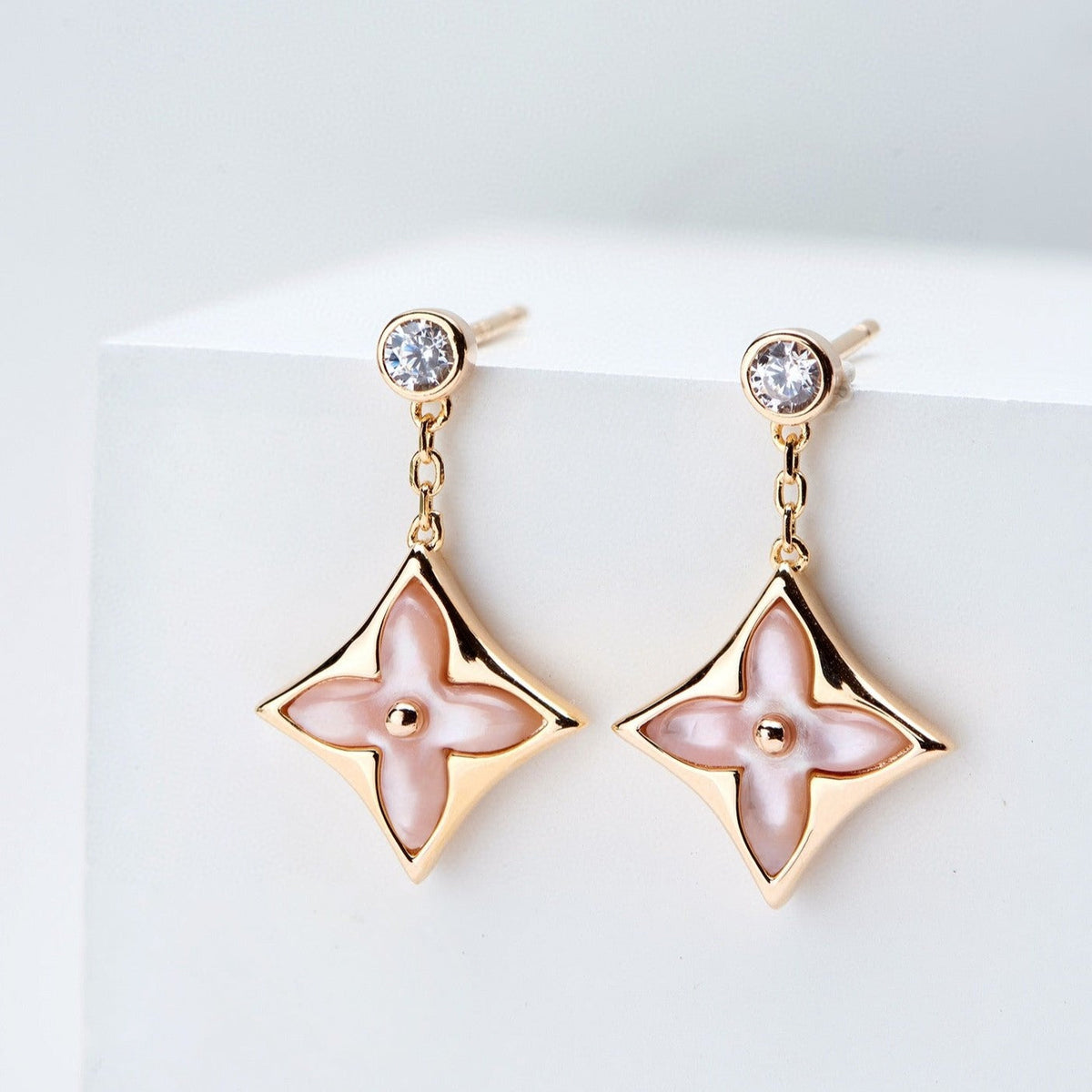 ¡®lume Jewelry¡¯DOUBLE STAR PINK GOLD MOP DROP EARRINGS
