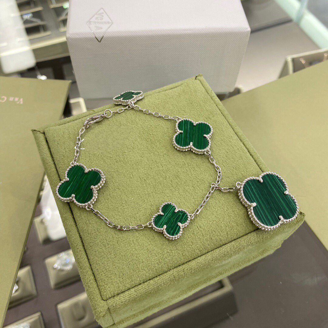 ¡®lume Jewelry¡¯CLOVER 5 MOTIFS SIVLER MALACHITE BRACELET