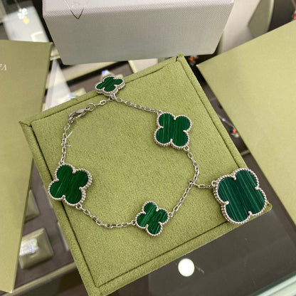 ¡®lume Jewelry¡¯CLOVER 5 MOTIFS SIVLER MALACHITE BRACELET