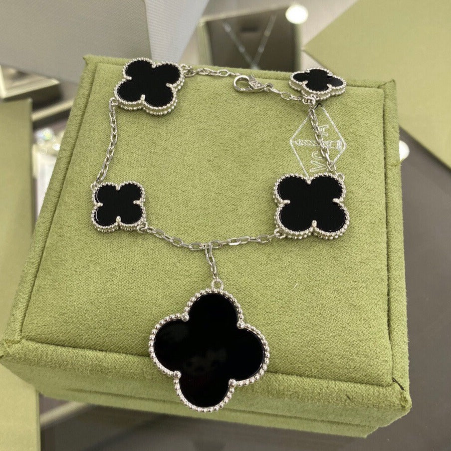 ¡®lume Jewelry¡¯CLOVER 5 MOTIFS SIVLER ONYX BRACELET