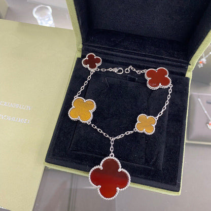¡®lume Jewelry¡¯CLOVER 5 MOTIFS SIVLER CARNELIAN TIGER EYE BRACELET