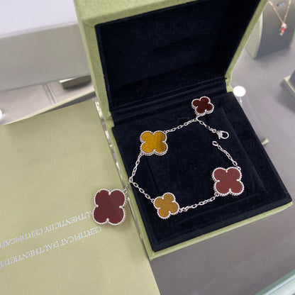 ¡®lume Jewelry¡¯CLOVER 5 MOTIFS SIVLER CARNELIAN TIGER EYE BRACELET