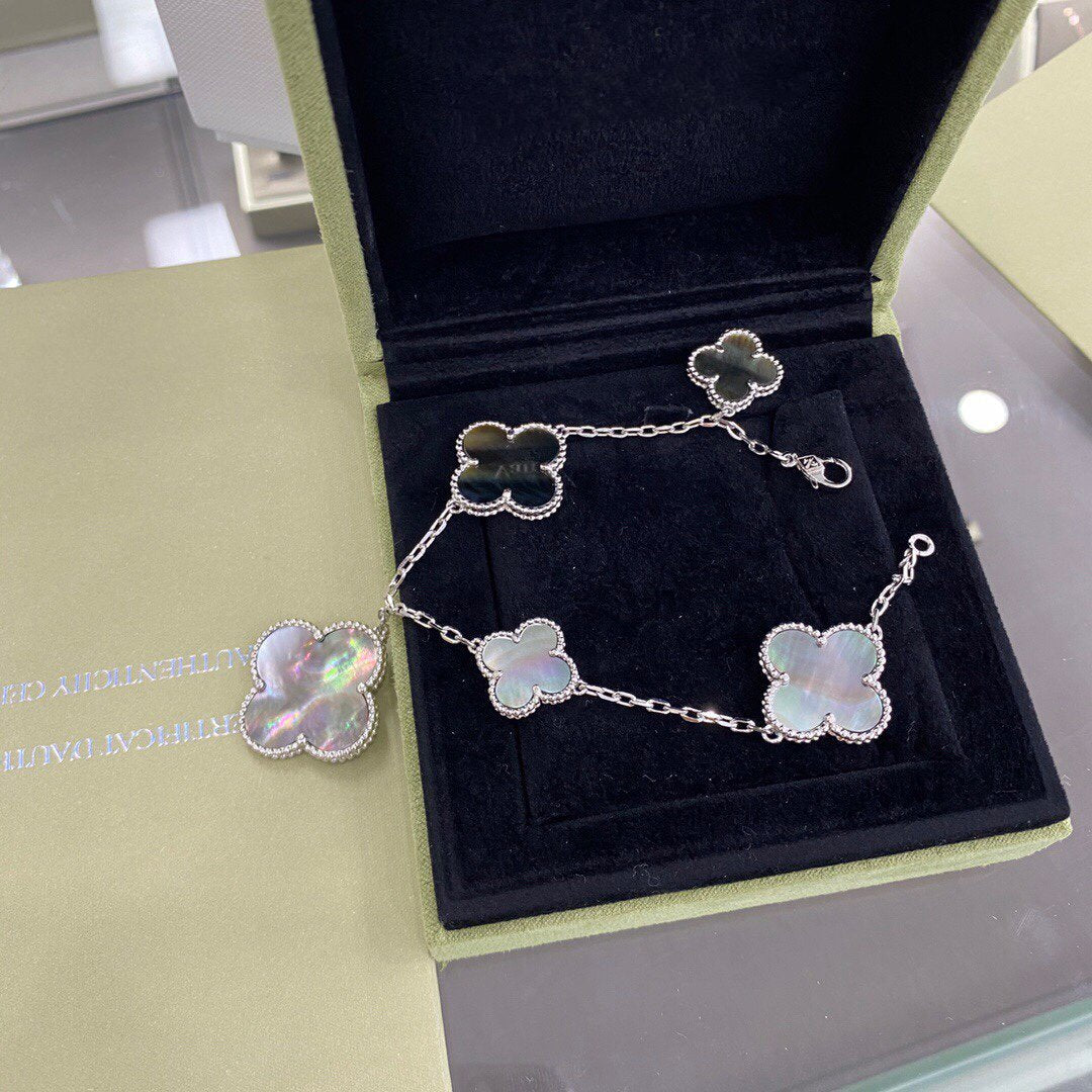 ¡®lume Jewelry¡¯CLOVER 5 MOTIFS SIVLER DARK MOP BRACELET