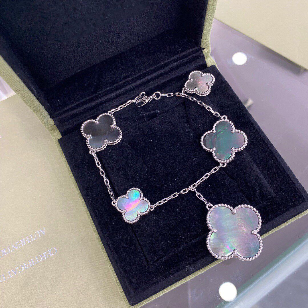 ¡®lume Jewelry¡¯CLOVER 5 MOTIFS SIVLER DARK MOP BRACELET