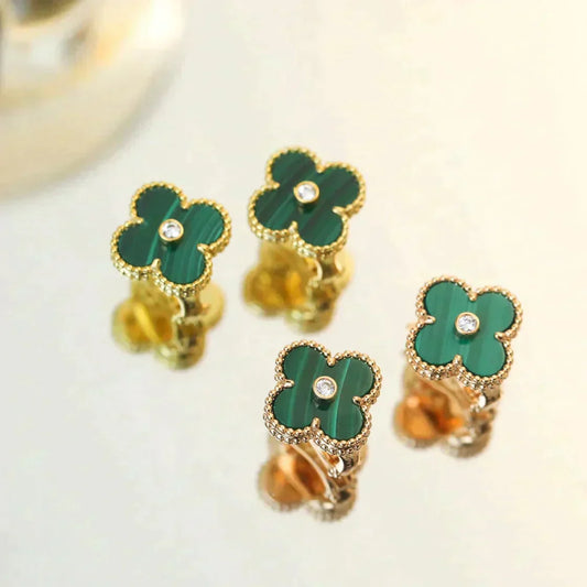 ¡®lume Jewelry¡¯CLOVER MEDIUM 1 MOTIFS MALACHITE DIAMOND EARRINGS