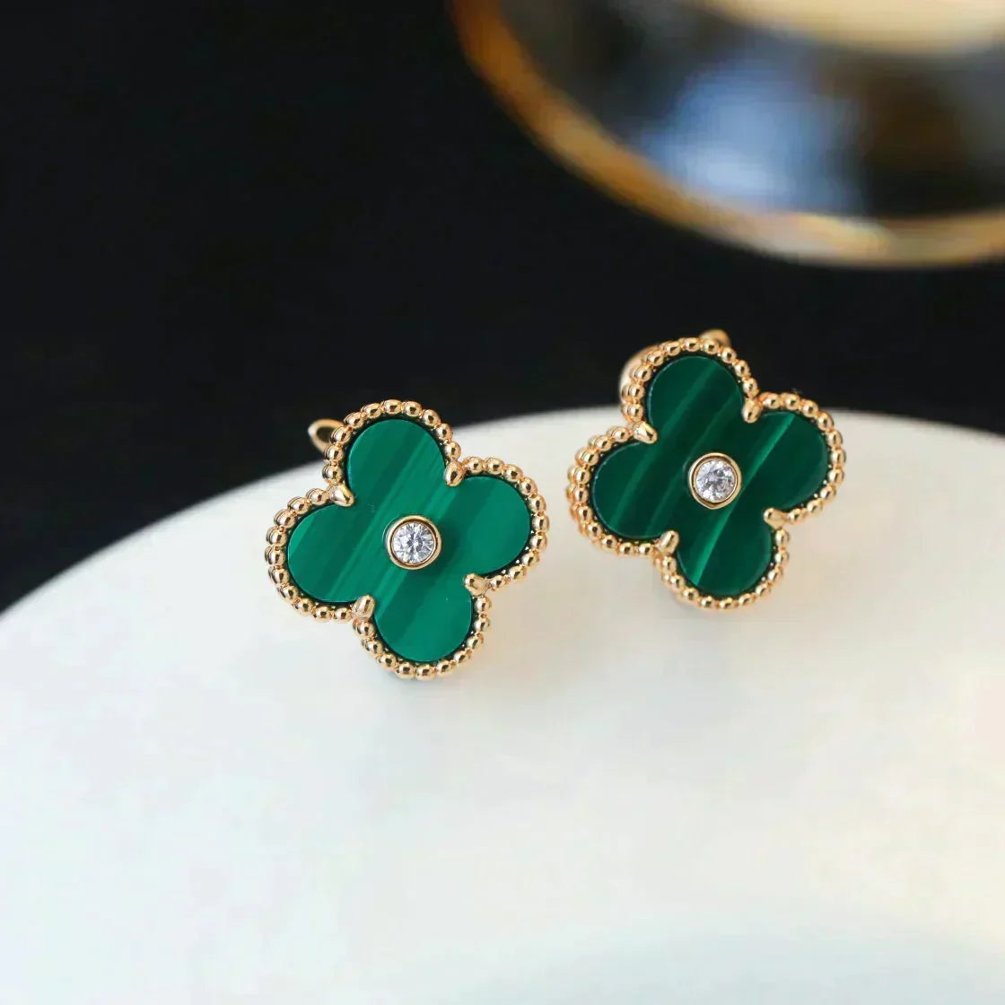 ¡®lume Jewelry¡¯CLOVER MEDIUM 1 MOTIFS MALACHITE DIAMOND EARRINGS