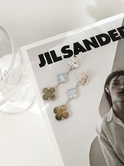 ¡®lume Jewelry¡¯CLOVER 3 MOTIFS CHALCEDONY DARK MOP SILVER EARRINGS