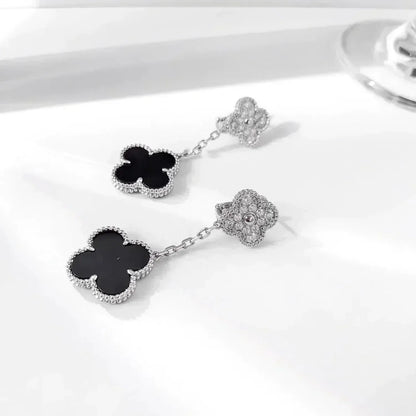 ¡®lume Jewelry¡¯CLOVER 2 MOTIFS  DIAMOND ONYX EARRINGS SILVER