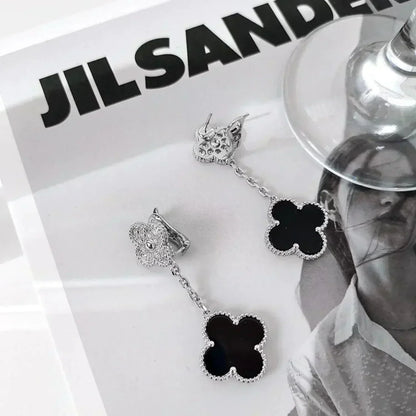 ¡®lume Jewelry¡¯CLOVER 2 MOTIFS  DIAMOND ONYX EARRINGS SILVER