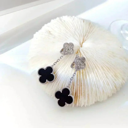 ¡®lume Jewelry¡¯CLOVER 2 MOTIFS  DIAMOND ONYX EARRINGS SILVER