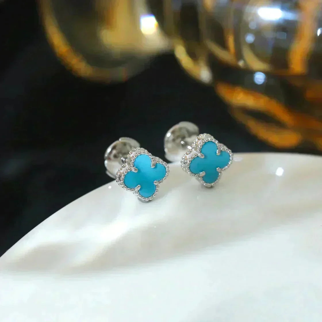 ¡®lume Jewelry¡¯CLOVER MINI 9.5MM ONYX STUD EARRINGS SILVER