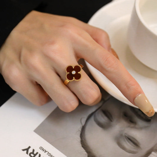 ¡®lume Jewelry¡¯CLOVER CARNELIAN RING ROSE GOLD DIAMOND