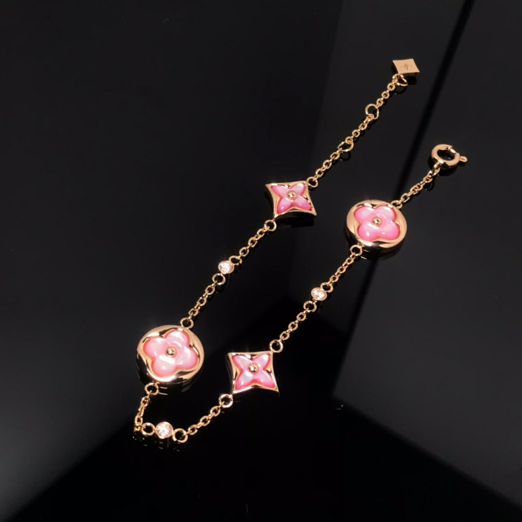 ¡®lume Jewelry¡¯STAR AND SUN 4 MOTIF PINK MOP PINK GOLD BRACELET