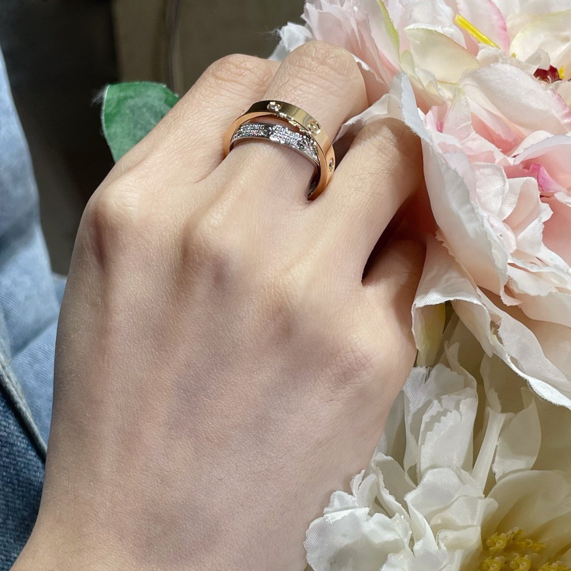 ¡®lume Jewelry¡¯LOVE PINK GOLD SILVER DIAMOND DOUBLE RING