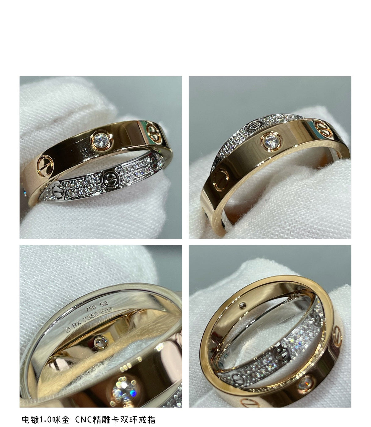 ¡®lume Jewelry¡¯LOVE PINK GOLD SILVER DIAMOND DOUBLE RING